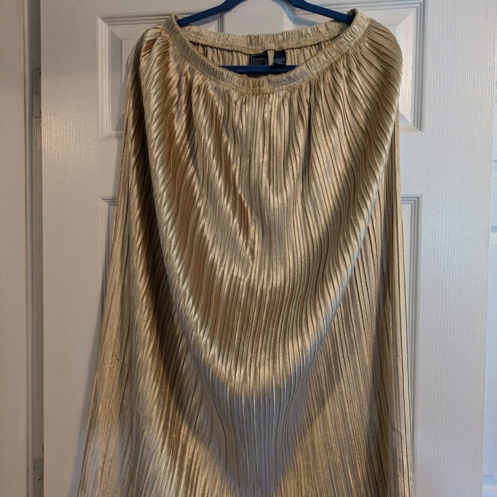 Vintage Gold Pleated Skirt Midi Length